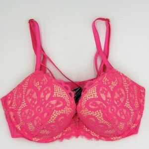 Victoria's Secret Very Sexy Strappy‎ Push Up Bra 34C Neon Pink Lace Mesh Bra